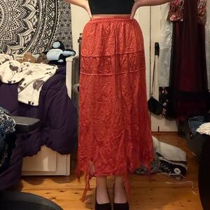 Rust / Orange Boho Asymmetrical Maxi Skirt